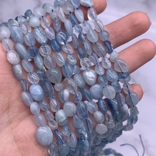 Каменные бусины, Аквамарин, голубой берилл, фриформы, 8х6 мм, длина нити 38 см