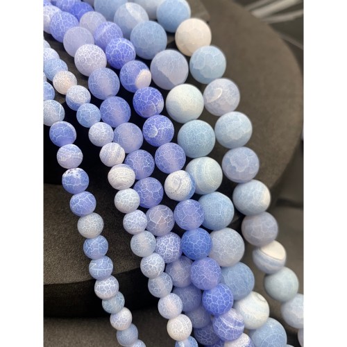 Каменные бусины, Африканский Агат, (Кракле), тонированный, светло-голубой, шарик, гладкий, 6 мм, длина нити 38 см