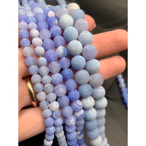 Каменные бусины, Африканский Агат, (Кракле), тонированный, светло-голубой, шарик, гладкий, 6 мм, длина нити 38 см