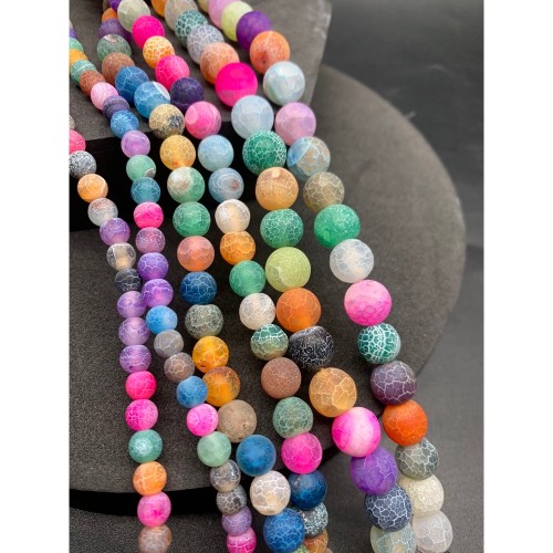 Каменные бусины, Африканский Агат, (Кракле), тонированный, микс, шарик, гладкий, 8 мм, длина нити 36 см