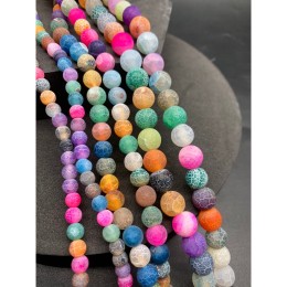 Каменные бусины, Африканский Агат, (Кракле), тонированный, микс, шарик, гладкий, 6 мм, длина нити 38 см