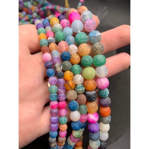 Каменные бусины, Африканский Агат, (Кракле), тонированный, микс, шарик, гладкий, 10 мм, длина нити 38 см