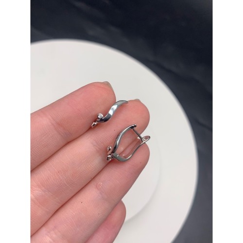 Швензы, вставка фианиты, родий/латунь, цвет серебро, размер 18х12 мм 17796