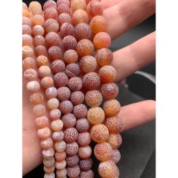 Каменные бусины, Африканский Агат, (Кракле), тонированный, коричневый, шарик гладкий, 10 мм, длина нити 38 см