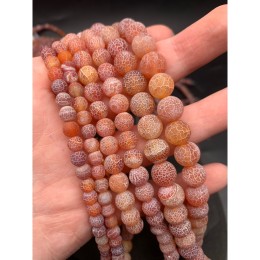 Каменные бусины, Африканский Агат, (Кракле), тонированный, персиковый, шарик гладкий, 6 мм, длина нити 38 см