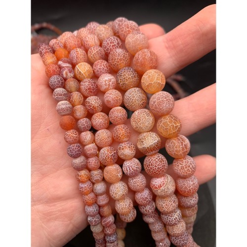 Каменные бусины, Африканский Агат, (Кракле), тонированный, персиковый, шарик гладкий, 6 мм, длина нити 38 см