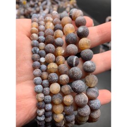 Каменные бусины, Африканский Агат, (Кракле), тонированный, серо-коричневый, шарик, гладкий, 8 мм, длина нити 38 см