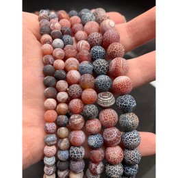Каменные бусины, Африканский Агат, (Кракле), тонированный, серо- голубой, шарик гладкий, 6 мм, длина нити 38 см