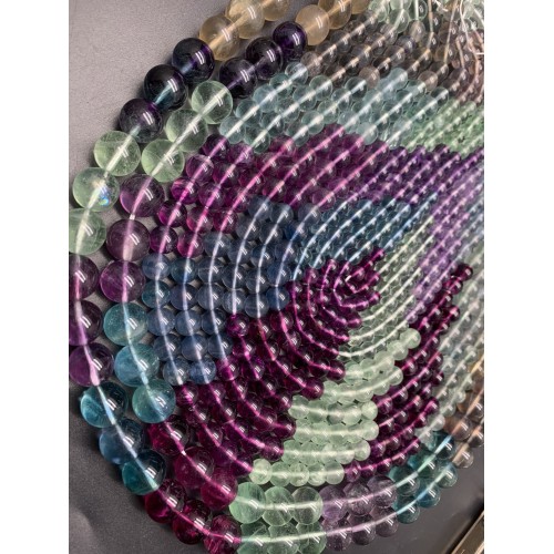 Каменные бусины, Флюорит люкс, шарик гладкий, 8 мм, длина нити 38 см