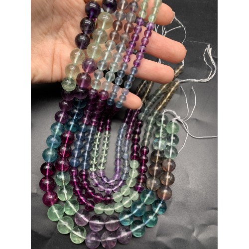 Каменные бусины, Флюорит люкс, шарик гладкий, 8 мм, длина нити 38 см