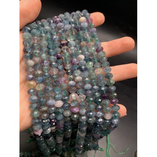 Каменные бусины, Флюорит, рондель огранка, 5х8 мм, длина нити 38 см