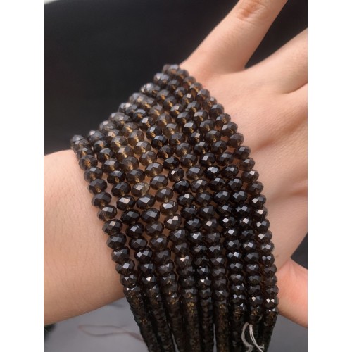 Каменные бусины, Раухтопаз, Дымчатый Кварц, рондель, огранка, 4х6 мм, нить 38 см