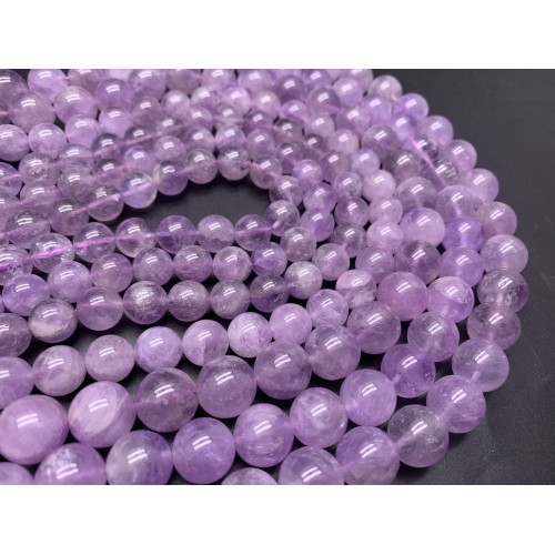 Каменные бусины, Аметист, лавандовый, люкс, шарик гладкий, 10 мм, длина нити 38 см