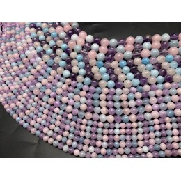 Каменные бусины, Микс кварцев, тонированный, шарик гладкий, 10 мм, длина нити 38 см