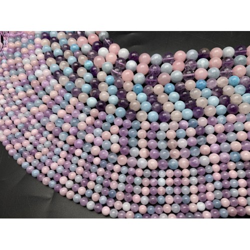 Каменные бусины, Микс кварцев, тонированный, шарик гладкий, 6 мм, длина нити 38 см
