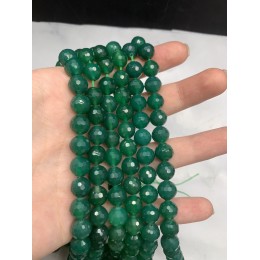 Каменные бусины, Халцедон, изумрудный, тонированный, шарик огранка, 10 мм, длина нити 38 см