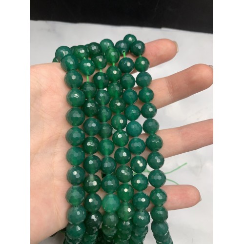 Каменные бусины, Халцедон, изумрудный, тонированный, шарик огранка, 10 мм, длина нити 38 см