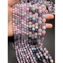 Каменные бусины, Микс кварцев, тонированный, шарик гладкий, 10 мм, длина нити 38 см