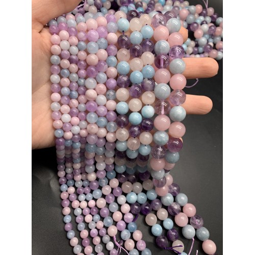 Каменные бусины, Микс кварцев, тонированный, шарик гладкий, 12 мм, длина нити 38 см