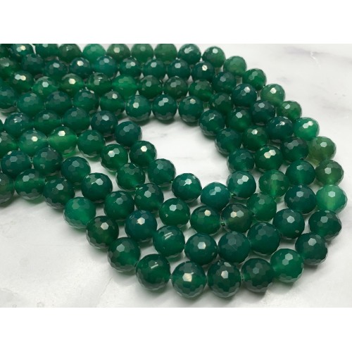 Каменные бусины, Халцедон, изумрудный, тонированный, шарик огранка, 10 мм, длина нити 38 см