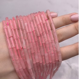 Каменные бусины, Розовый Кварц, трубочки, 13х4 мм, длина нити 38 см