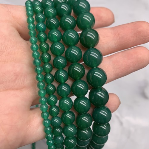 Каменные бусины, Халцедон, изумрудный, тонированный, шарик гладкий, 14 мм, длина нити 38 см