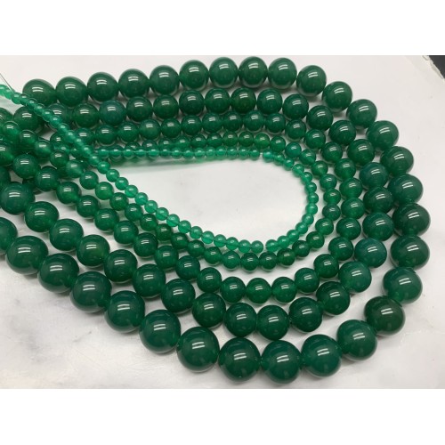 Каменные бусины, Халцедон, изумрудный, тонированный, шарик гладкий, 12 мм, длина нити 38 см