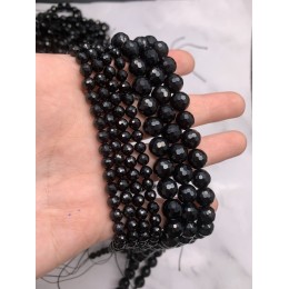 Каменные бусины, Агат, чёрный, шарик, ювелирная огранка, 10 мм, длина нити 38 см