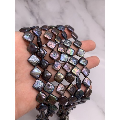 Каменные бусины, Жемчуг, черный, барочный ромб, 12 мм, длина нити 40 см