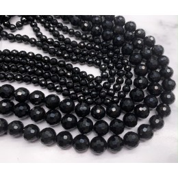 Каменные бусины, Агат, чёрный, шарик, ювелирная огранка, 10 мм, длина нити 38 см