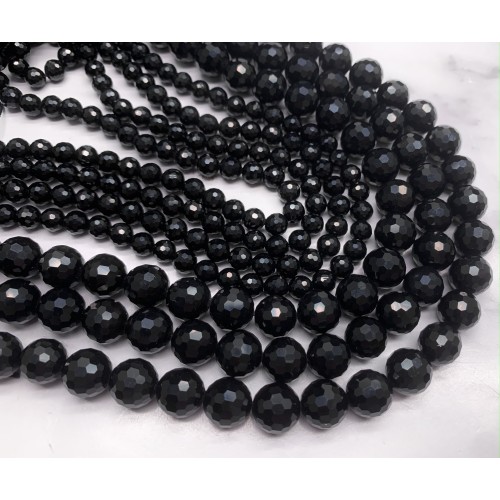 Каменные бусины, Агат, чёрный, шарик, ювелирная огранка, 10 мм, длина нити 38 см