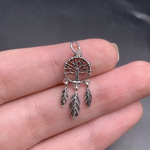 Подвеска, "Ловец снов", (двусторонняя), тайское серебро, размер 37х14 мм. цена за 1 шт.