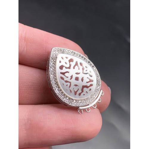 Замок на многорядное украшение, серебро 925 пробы, вставка перламутр, 20х28мм