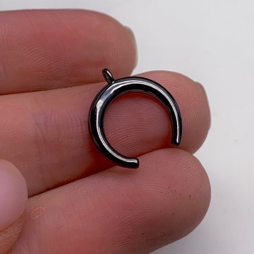 Подвеска, Лунница, родий/латунь, цвет вороненая сталь, размер 14х13 мм