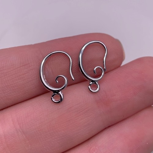 Швензы, крючок, родий/латунь, цвет серебро, размер 16х10 мм