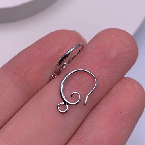 Швензы, крючок, родий/латунь, цвет серебро, размер 16х10 мм