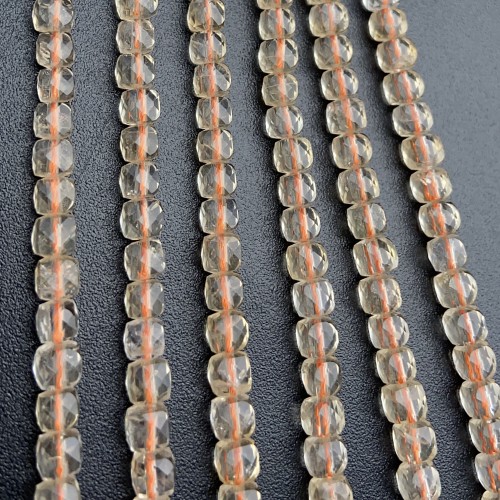 Каменные бусины, Цитрин, кубик, в ювелирной огранке, 4х4 мм, длина нити 38 см