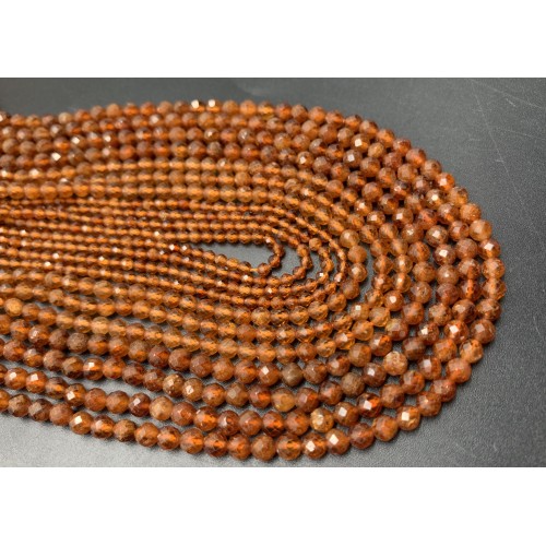 Каменные бусины, Гранат, Гессонит, Люкс, шарик, огранка, 2 мм, длина нити 38 см