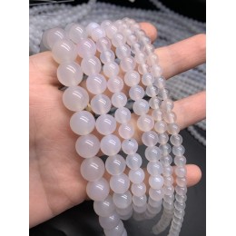 Каменные бусины, Халцедон, белый, шарик гладкий, 6 мм, длина нити 38 см