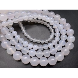 Каменные бусины, Халцедон, белый, шарик гладкий, 8 мм, длина нити 38 см