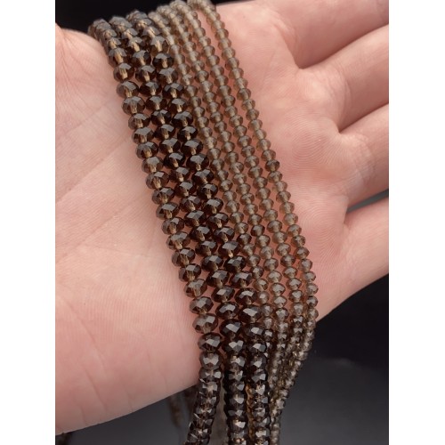 Каменные бусины, Раухтопаз, Дымчатый Кварц, рондель, огранка, 2х3 мм, нить 40 см