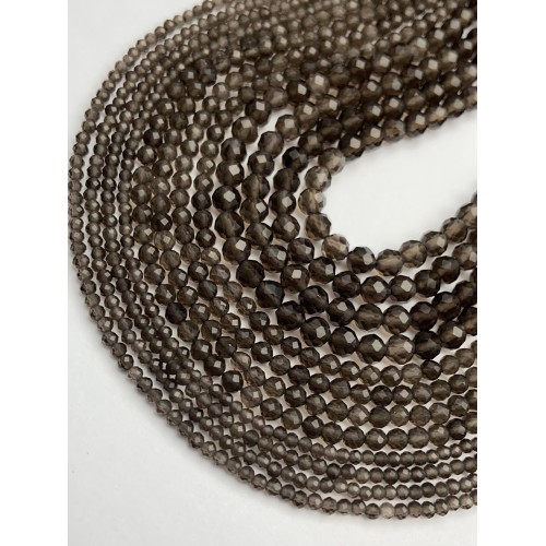 Каменные бусины, Раухтопаз, Дымчатый Кварц, шарик огранка, 3 мм, длина нити 38 см