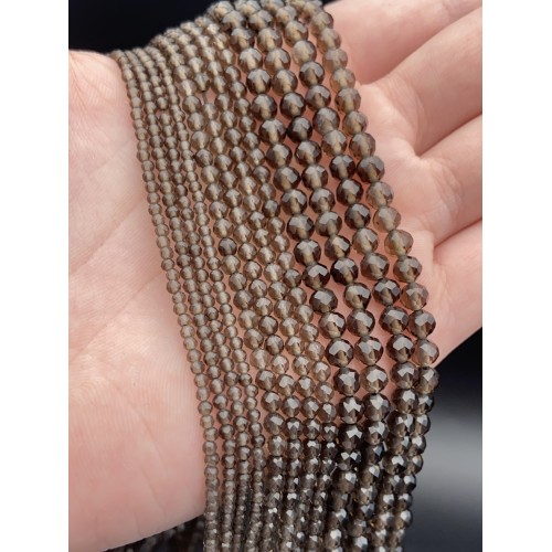 Каменные бусины, Раухтопаз, Дымчатый Кварц, шарик огранка, 2 мм, длина нити 38 см