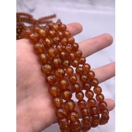 Каменные бусины, Сердолик (Карнеол), мантры (любовь, счастье, здоровье, успех, богатство), 10 мм, нить 38 см