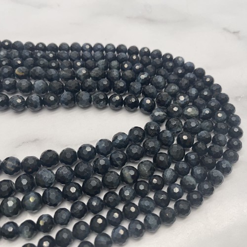 Каменные бусины, Соколиный глаз, синий, люкс, ювелирная огранка, шарик 10 мм, длина нити 19 см