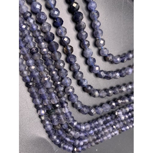 Каменные бусины, Иолит, Водяной Сапфир, рондель, огранка, 4х3 мм, длина нити 38 см