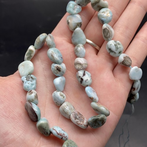 Каменные бусины, Ларимар, фриформы, 11х9 мм, длина нити 38 см