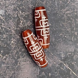 Бусина Дзи "106", из сердолика, Двойной сосуд изобилия, размер 30х10 мм, цена за 1 шт