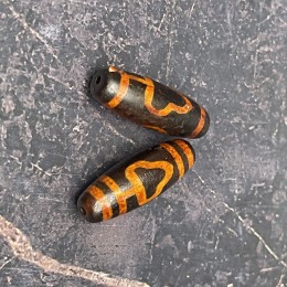 Бусина Дзи "390", Агат, Дерево Бодхи, состаренная, 30х10 мм, цена за 1 шт