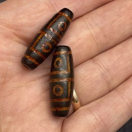 Бусина Дзи "388", Агат, 4 глаза, состаренная, 30х10 мм, цена за 1 шт